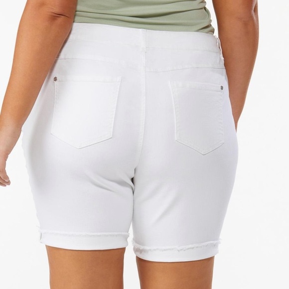 Plus Size White Distressed Denim Shorts - Picture 2 of 10